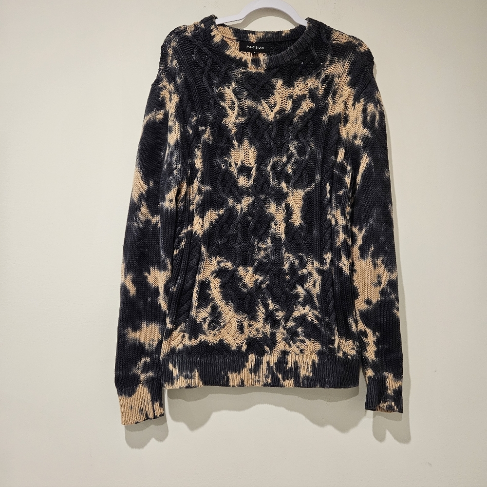 PacSun Men's Tie Dye Black and Tan Knit Sweater